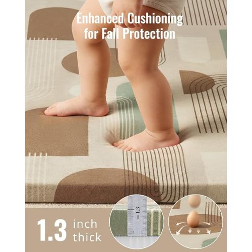 Blissful Diary 1.3" Thick Baby Play Mat, 71x59 Playpen Mat with Removable & Washable Cover, Ultra Soft Crawling Rug for Floor, Foam Cushion & Non-Slip Backing for Kids, Toddlers, Earth Tone Rainbow