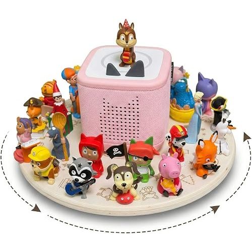 Rotating Magnetic Wooden Display Stand for Tonies storage, 360° Round Turntable for TonieBox Organizer,Tonies Shelf Compatible with Toniebox 1 & 2 In Kids Room (large)