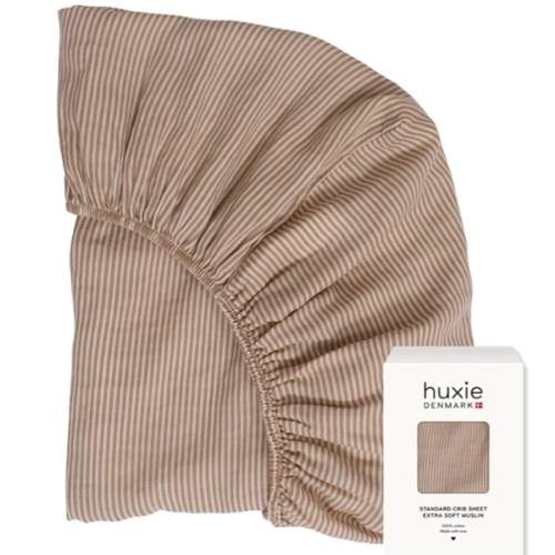 Crib Sheets – Organic Cotton Muslin Fitted Crib Sheet – Standard Size for Baby Boy and Baby Girl 28" x 52" Ultra-Soft and Breathable. (Natural Stripe)