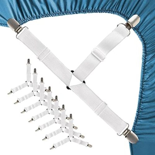 Bed Sheet Straps, 8Pcs Adjustable Bed Sheet Clips, Easy to Install Bed Sheet Clips, Keep in Place Fitted Bedding Holder, Bed Sheet Holder Straps, Bed Sheet Clips, Bed Accessories(White)