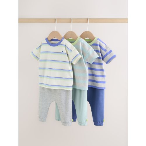 Blue/Green Stripe 6 Piece Baby T-Shirt and Joggers Set (0mths-3yrs)