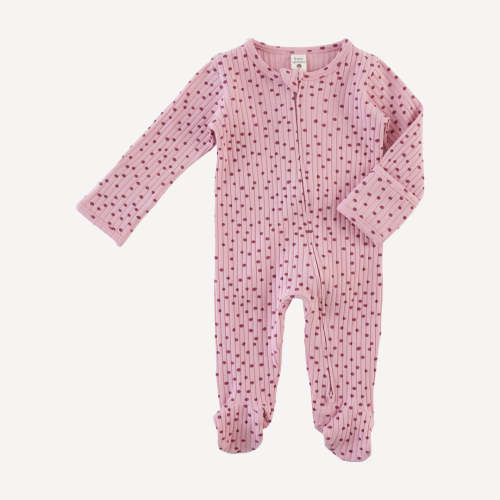 long sleeve two way zipper footie | mauve dot | organic cotton wide ri – kate quinn | 3-6 months