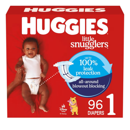 Huggies Size 1 Diapers, Little Snugglers Baby Diapers, Size 1 (8-14 lbs), 96 Count, Packaging May Vary