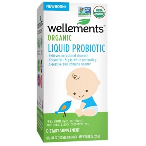 Wellements Organic Liquid Probiotic, 4 Fl Oz, Eases Baby's Stomach Discomfort, Digestive and Immune Support, Free from Dyes, Parabens, Preservatives