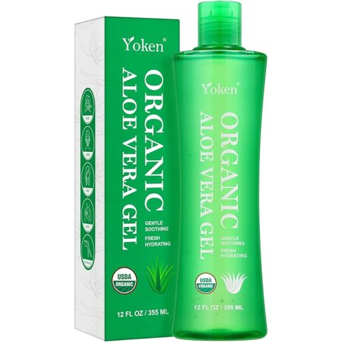 Yoken Organic USDA Aloe Vera Gel 12oz, Alcohol Free, Summer Essential