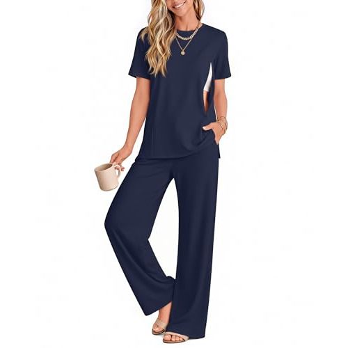 2Pc Postpartum Nursing Pajamas Set | Lounge Outfit, Hidden Zipper Short Sleeve Shirt, Easy Breastfeeding Matching Set, Soft Stretchy Fabric, for New Moms