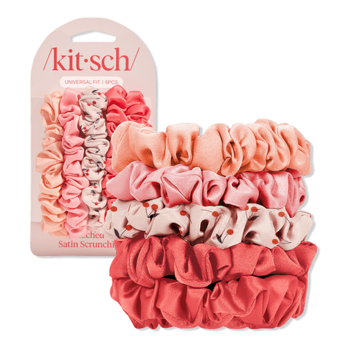 Runched Satin Scrunchies 5 Piece Set - Cherry Blossom