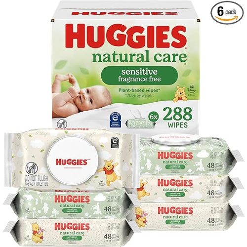 Huggies Natural Care Sensitive Baby Wipes, Unscented, Hypoallergenic, 6 Flip-Top Packs (288 Wipes Total)