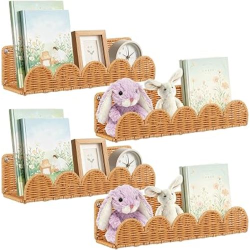Scalloped Shelves 4Pack, Wall Mounted Nursery Floating Display Shelf