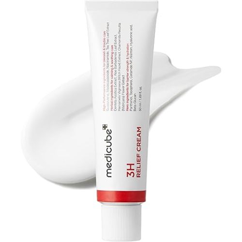 medicube 3H Daily Relief Cream | Daily Soothing Moisturizer for All Skin Types | Lightweight Comforting Cream Ideal For Use After Spot Care | Guaiazulene, Centella, Ceramide for Balance and Hydration