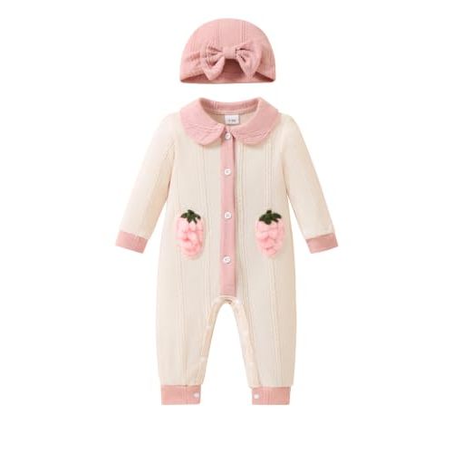 Renotemy Baby Girl Clothes Gifts Newborn Essential Outfit Preemie-12Months | Winter Cute Preemie Baby Girl Clothing,Newborn Coming Home Outfit,Infant Elastic Romper,Peter Pan Collar Snap Botton Closure