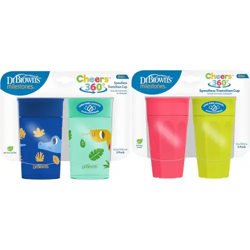 Dr. Brown's Milestones Cheers 360 Training Cup for Toddlers & Babies, Leak-Free Sippy Cup, Pink/Turq Spoutless Transition Travel Friendly Cup