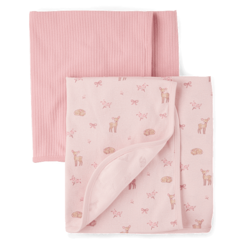 Baby Girls Deer Swaddle Blanket 2-Pack - Red