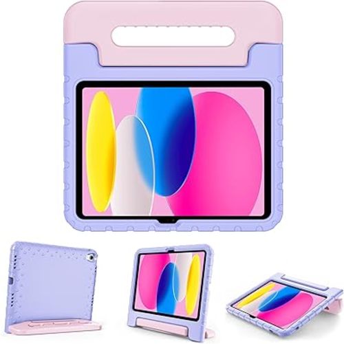 ProCase Kids Case for iPad A16 11th Generation 2025/iPad 10th Generation 2022 with Pencil Holder, iPad 11/10 Case Shockproof Lightweight Cover with Stand Convertible Handle for Children -Purple Pink