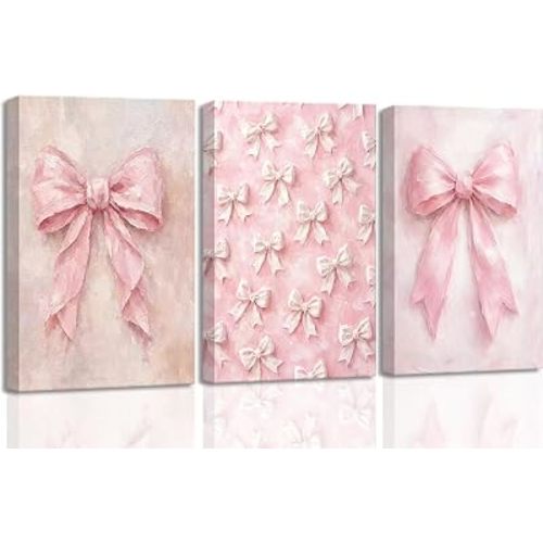LHEAOED 3Pcs Trendy Pink Bow Canvas Wall Art