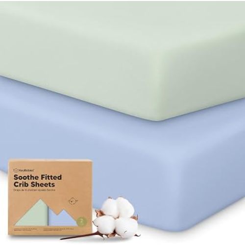 KeaBabies 2pk Organic Cotton Crib Sheets for Boys Girls 52x28, Dew