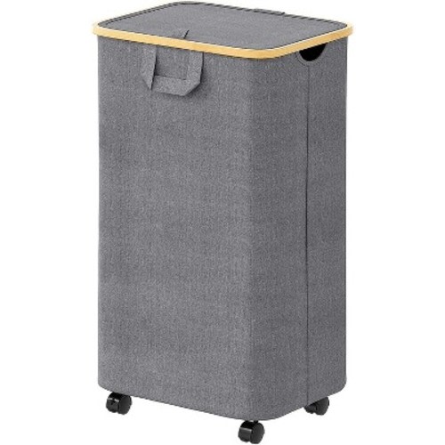 Laundry Hamper with Wheels and Lid - 100L Rolling Clothes Basket with Bamboo Handle, SpaceAid Large Laundry Organizer for Bedroom, Bathroom, Dorm