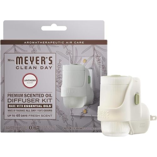 MRS. MEYER'S CLEAN DAY Premium Scented Oil Diffuser Kit, Lavender, 1 warmer and .67 fl oz refill