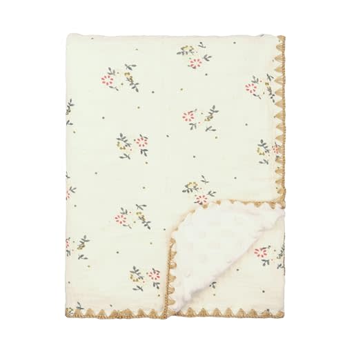 Baby Blanket 40x40 Inches,Muslin Cotton and Minky Dotted Double Layer Soft Receiving Blanket for Newborn Toddler,Retro Flower