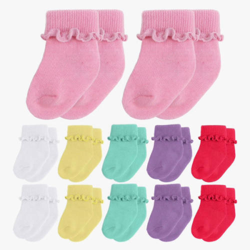Toulite 12 Pairs Preemie Newborn Baby Ankle Socks Ruffle Turn Cuff Cotton Non-slip Warm Socks for Girls and Boys Infant