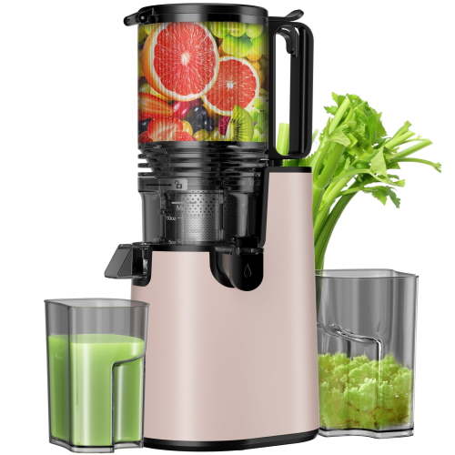 DARKIRON Cold Press Juicer, Masticating Juicer with 5.8" Wide Feed Chute, 350w Slow Juicer Machines Fit Whole Vegetables and Fruits,Juice Extractor Machine with High Juice Yield, Easy to Clean(Pink)