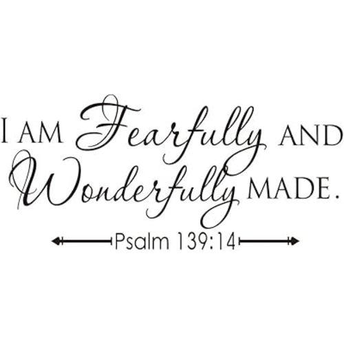 I AM Fearfully and Wonderfully Made Psalm 139:14 Vinyl Wall Decal Bible Scripture Inspirational Quotes Wall Art Religious Décor