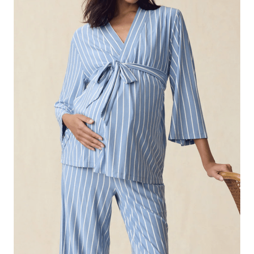 LAKE | Women | DreamModal™ Pajamas | Serene Blue Stripe Maternity Kimono Bundle