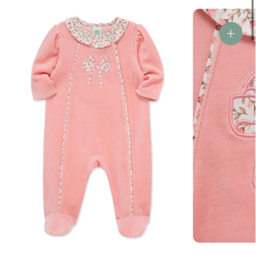 Floral Bow Velour Footie (3M-9M)