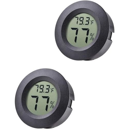 2-Pack Mini Hygrometer Thermometer Fahrenheit or Celsius Meter Digital LCD Monitor Indoor Room Round Humidity Temperature Gauge for 3D Printers Guitar Case Greenhouse Babyroom Reptile Incubator