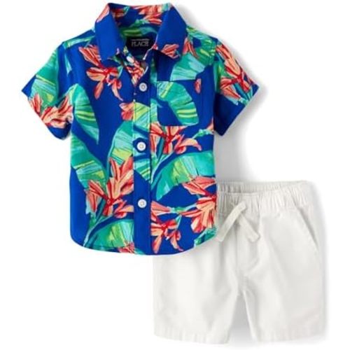 The Children's Place baby-boys And Newborn Short Sleeve Button Down Shirt and Shorts 2 Piece Set