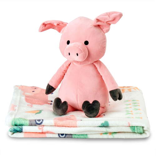 Rollee Pollee Farm Friends Kids Silk Touch Throw Blanket with Plush Pig Hugger