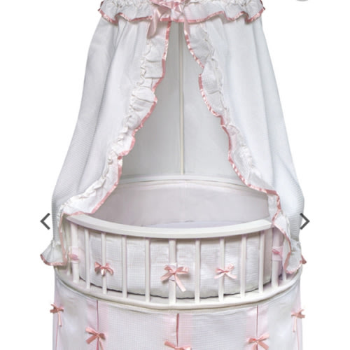 Bedding Set for Elegance Round Baby Bassinets - White/Pink - Badger Basket