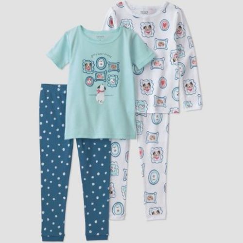 Carter's Just One You® Toddler Girls' 4pc Long & Short Sleeve Dogs & Portraits Printed Cotton Pajama Set - Light Blue/White 3T