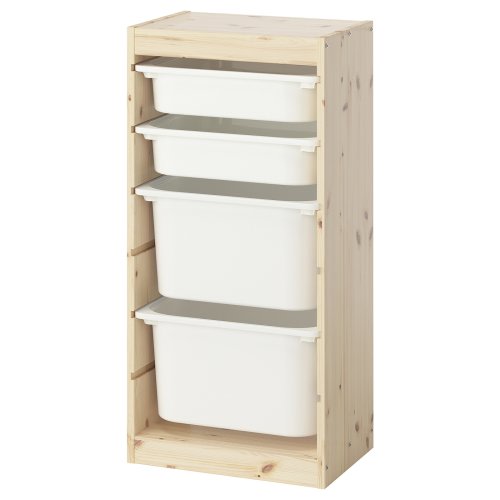 TROFAST Storage combination with boxes - light white stained pine/white 17 3/8x11 3/4x35 7/8 "