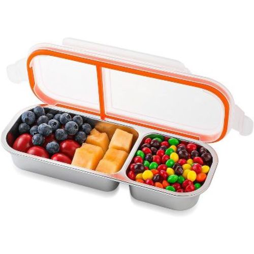 Set of 4 Mixed Color 2 Compartment 304 Stainless Steel Snack Containers