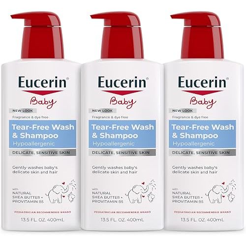 Eucerin Baby Unscented Baby Shampoo and Body Wash, Hypoallergenic, Tear Free Shampoo and Wash with Pro-Vitamin B5 and Shea Butter, 13.5 Fl Oz Bottle 3 pack