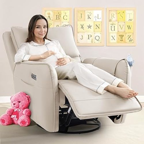 Power Recliner Gliders for Nursery, Electric Swivel Rocker Recliner Chair, Comfy Upholstered Living Room Reclining Rocking Chairs with Lumbar Support