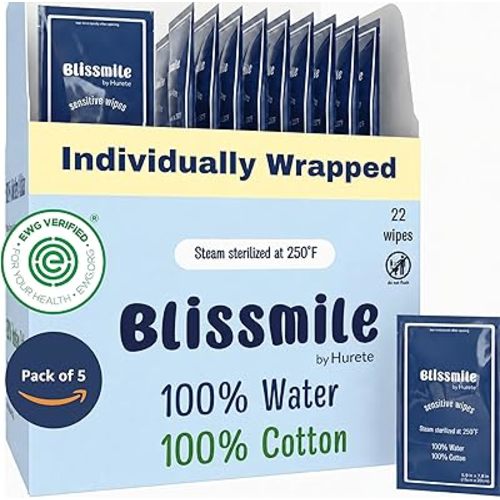 100% Water Wet Wipes Travel Size, Individually Wrapped, Unscented - Face, Hand, Body & Feminine Care - Gentle for Baby, Women & Sensitive Skin - 220 Individual Packs