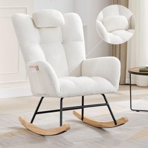 Rocking Chair Nursery Teddy, Upholstered Baby Fluffy Glider Rocker for Adults Small Spaces Indoor,Nursing Chairs for Living Room, Bedroom, Classroom