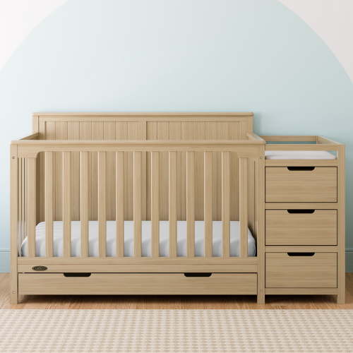 Graco Hadley 5-in-1 Convertible Baby Crib and Changer with Drawer, Driftwood