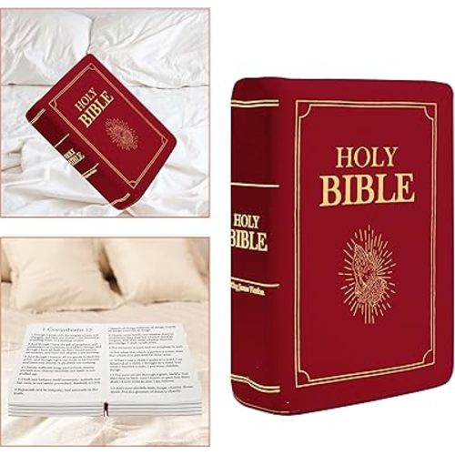 Bible Pillow Book Plush That Opens, for Teens Adults Christian Gifts, Cozy Faith Bible Pillow (Red)