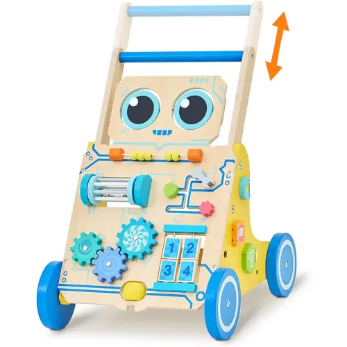 Monläurd® Robot Wooden Baby Walker, Adjustable Push ＆ Pull Toy, Montessori Activity Center, Learning Activity Walker - Ideal for Early Development & Motor Skills for Toddlers