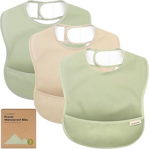 3-Pack Waterproof Baby Bibs for Eating - Lightweight Baby Bib with Food Catcher, Mess Proof Toddler Bibs, Waterproof Bibs for Baby Boys, Baby Girls, Feeding Bibs, Drool Bibs, Baby Food Bibs (Jade)