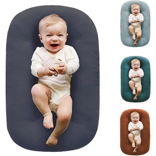 Baby Lounger for Newborn,Baby Play Mat Soft Cotton Breathable for Playtime & Awake-Time,Flat Babies Essentials Gifts 0-12 Months Home Travel(Dark Gray)