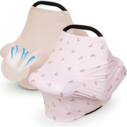 2 Pack Baby Car Seat Cover Full Breathable Mesh Stretchy Infant Carseat Canopy for Boys and Girls Multi-Use Nursing Cover for Breastfeeding Privacy Sunshade Shield Baby Essentials