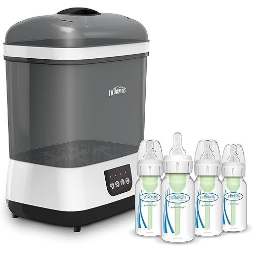 Dr. Brown’s™ Clean Steam Baby Bottle and Pacifier Sterilizer and Dryer & Dr Brown's Options+ Narrow Bottle, 4 Ounce/120 ml 4 pack