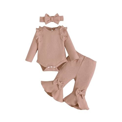 SUNNY PIGGY Baby Girl Clothes Newborn Infant Romper Ruffle Baby Girl's Outfit Knit Texture Fall Winter Clothing Pants Set
