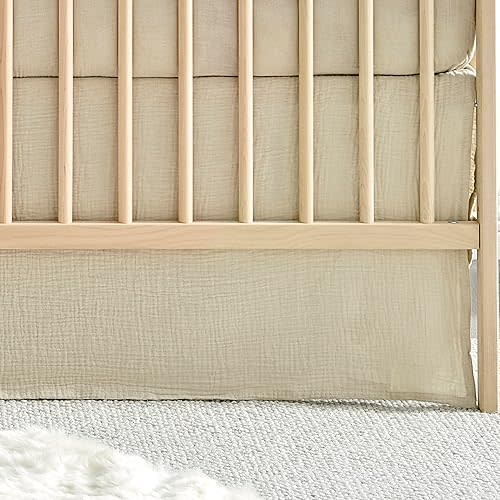 Levtex Baby - Cloud Muslin Crib Dust Ruffle - Baby Nursery - Beige Muslin - Beige Textured Muslin - Dust Ruffle (52x28+16).