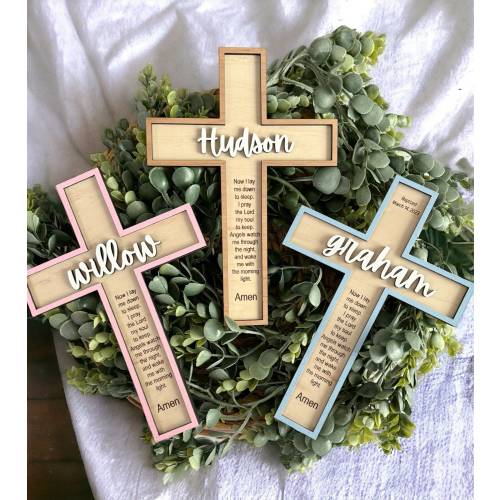 Baptism Cross/ Baptism Gift/Wooden Cross/Baby Shower Gift/Nursery Decor/Custom Baptism Gift/Easter Decor/Personalized Sleep Prayer Cross/