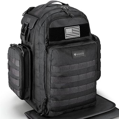 Dinictis Dad Diaper Bag, Mens Diaper Bag Backpack with Diaper Changing Mat, Military Diaper Backpack with Molle Webbing, Waterproof Pouch, Baby Wipes pocket, Insulated Bottle Pockets- Tropical Black